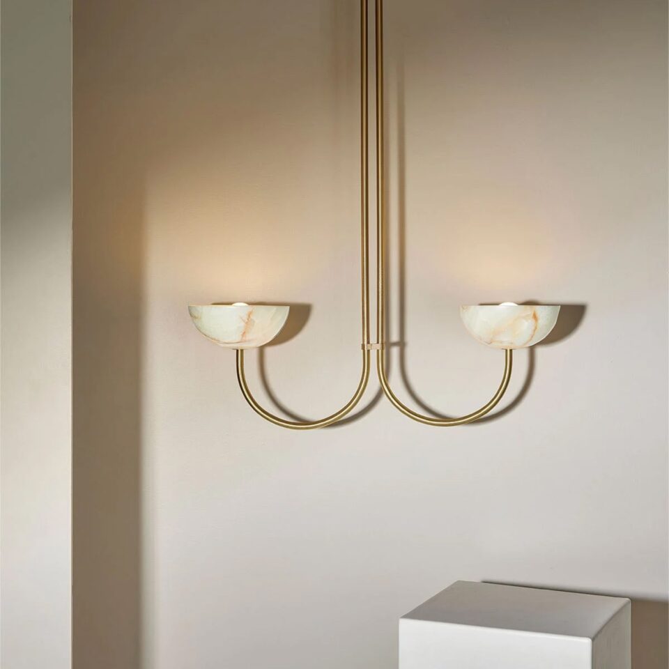 PRE ORDER MARZ DESIGNS Aurelia Double Pendant Light - Jade Onyx & Brass Finish | 2 Size Options | Perfect for Dining Room, Kitchen Island & Bedroom Lighting