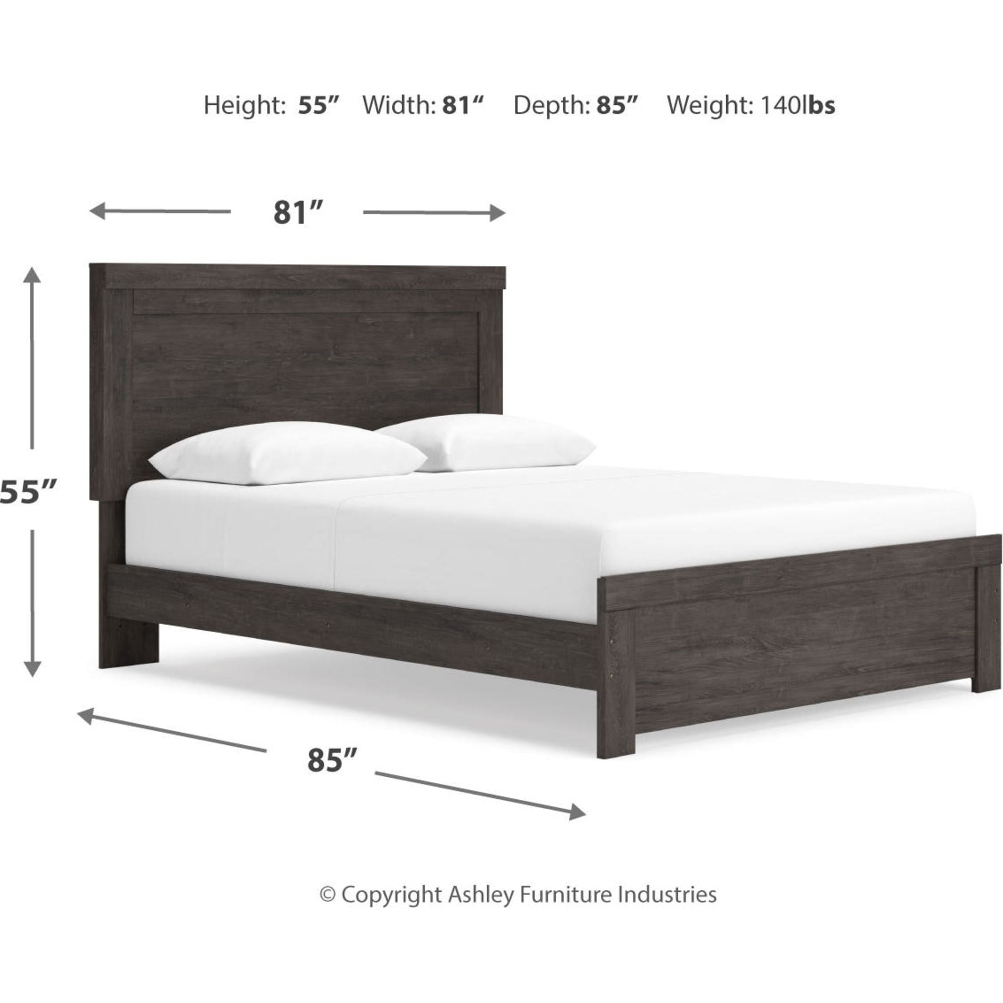 Brinxton King Panel Bed Frame - Charcoal Upholstered Headboard & Footboard - Modern Bedroom Furniture for Master Suite & Guest Room