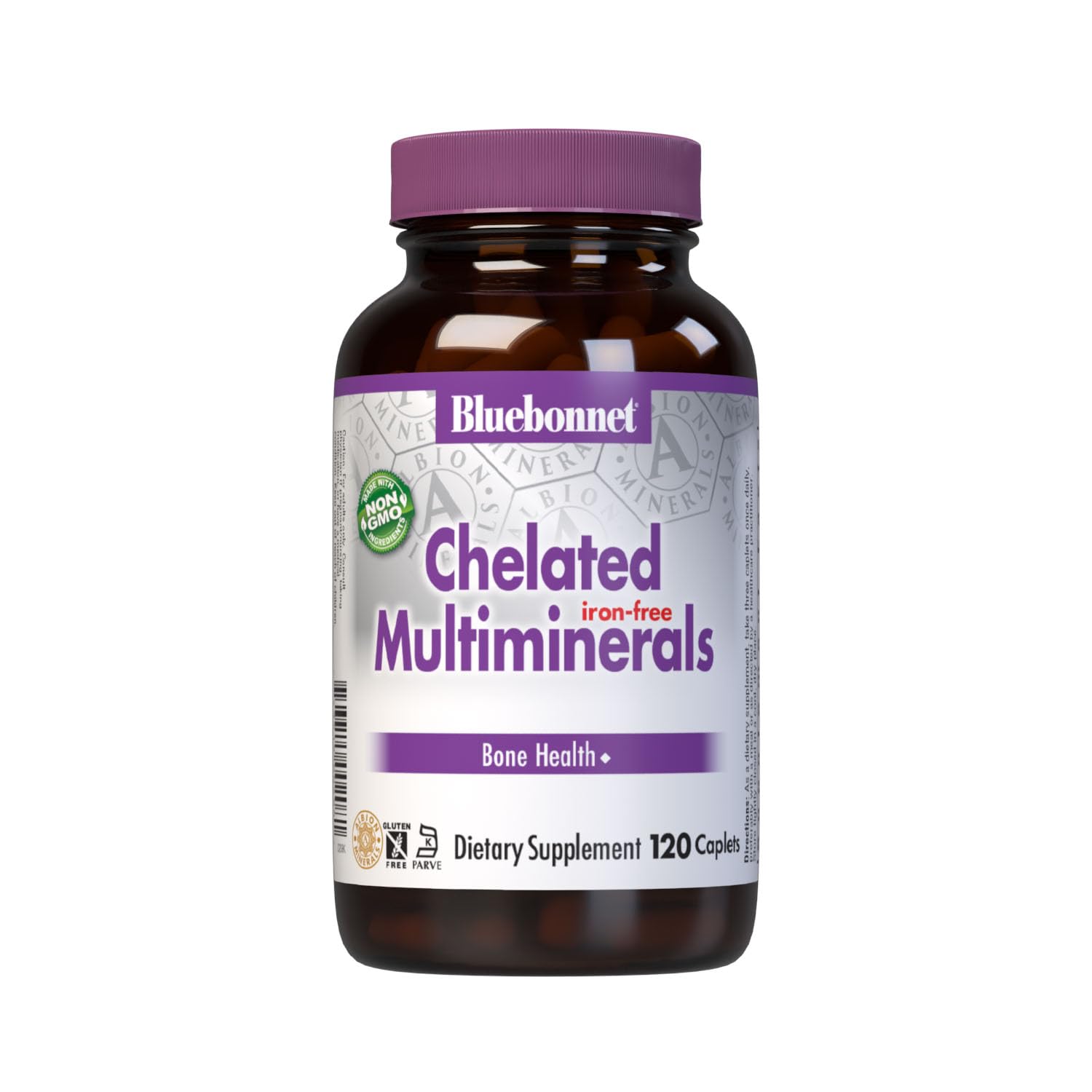 Bluebonnet Nutrition High Potency Chelated Multiminerals (Iron-Free) - 120 Caplets | Albion Minerals, Soy-Free, Gluten-Free, Non-GMO, Kosher & Dairy-Free | Supports Bone Health & Immune System for Active Adults & Seniors