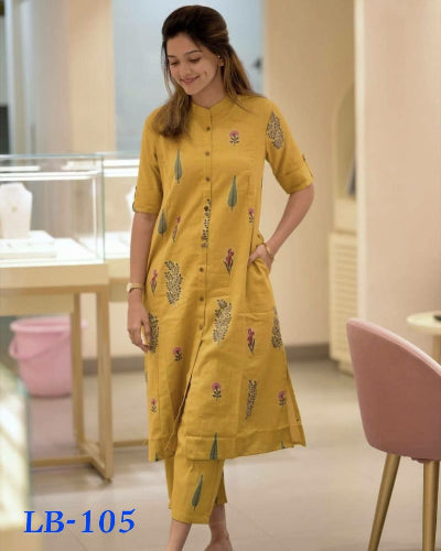 Mustard Yellow Kurti Pant Set - 2 Piece Indian Ethnic Outfit for Women | Casual Wear, Office & Festive Occasions