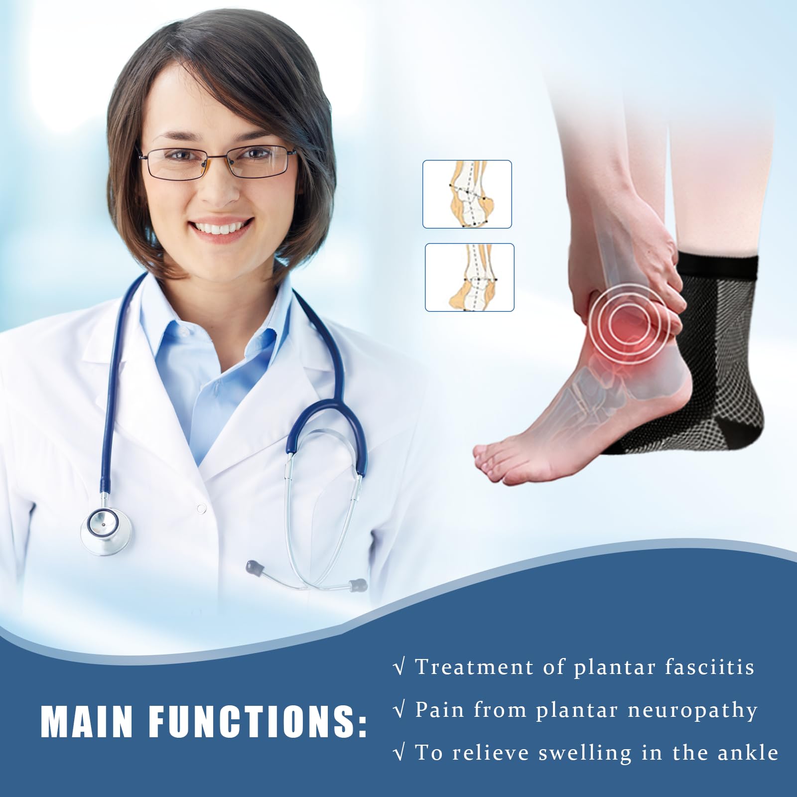 Neuropathy Socks for Men & Women - Compression Socks with Ankle Support for Plantar Fasciitis, Achilles Tendonitis & Foot Pain Relief (Gray, L/XL) - Ideal for Running, Hiking & Daily Comfort