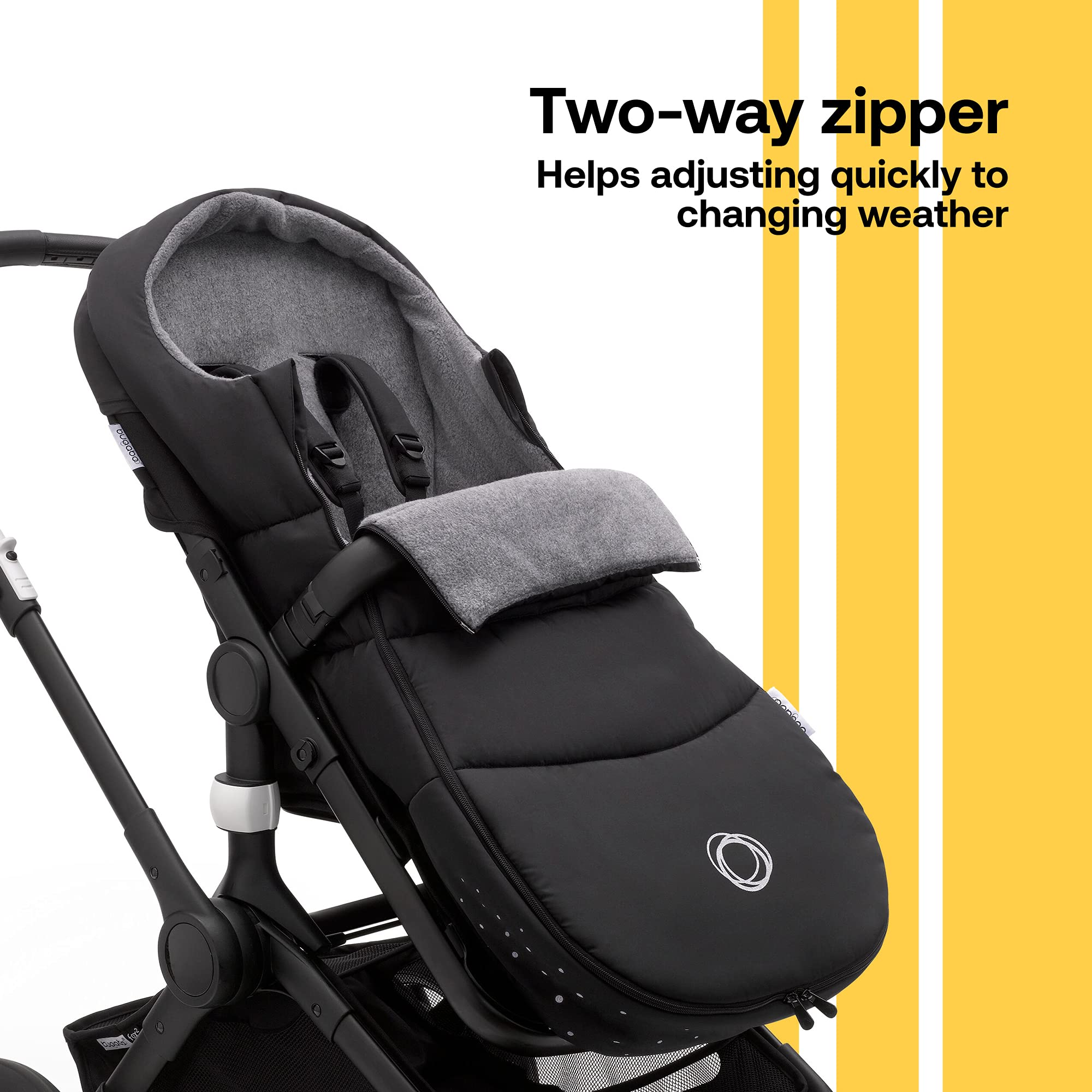 Bugaboo Footmuff - All-Season Weatherproof Stroller Accessory with Removable Climate Control & Reflective Trim - Midnight Black - Perfect for Winter Walks, Baby Stroller Comfort & Outdoor Adventures