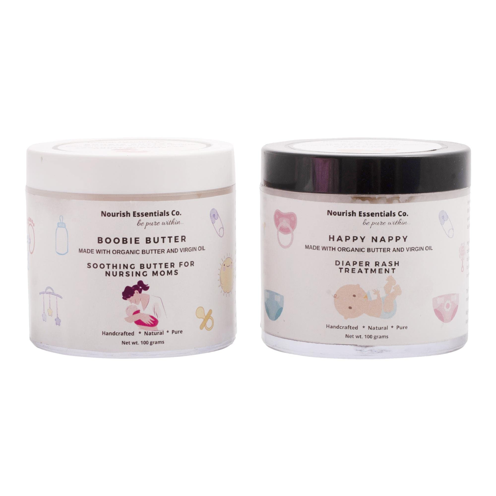 Nourish Essentials Co. Happy Nappy & Boobie Butter Duo - Organic Diaper Rash Cream & Nursing Balm for Babies & Moms | Perfect for Diaper Changes & Breastfeeding Comfort