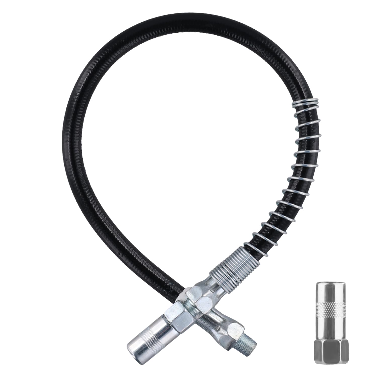 Heavy Duty Grease Gun Accessory Kit - 18 Inch Spring Flex Hose with 8000PSI Coupler, 1/8
