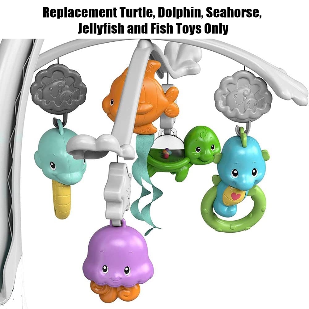 Fisher-Price 3-in-1 Soothe & Play Mobile Replacement Toys Set - DFP12 with Turtle, Dolphin, Seahorse, Jellyfish & Fish Figures | Perfect for Baby Crib Mobiles, Nursery Decor & Sensory Play