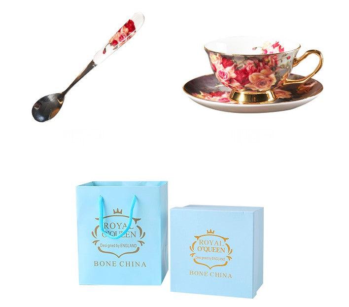Premium Royal Bone China Tea Cup Set with Saucers - Elegant Rose Floral Porcelain Tea & Coffee Cups in Gift Box - Perfect for Afternoon Tea, Gifting, and British Tea Ceremonies
