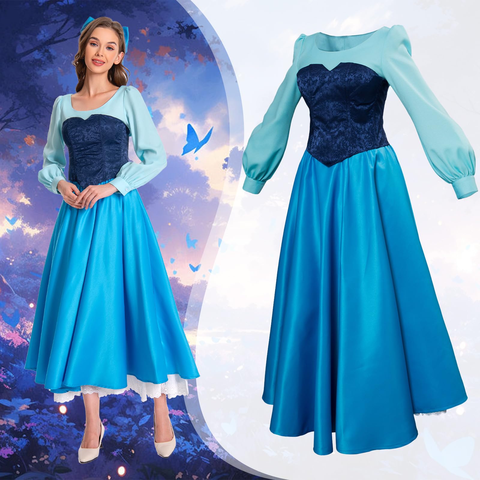 SIDNOR Women's Princess Cosplay Dress - Elegant Blue Ball Gown Costume for Girls & Women | Perfect for Halloween, Cosplay, Themed Parties & Dress-Up Play