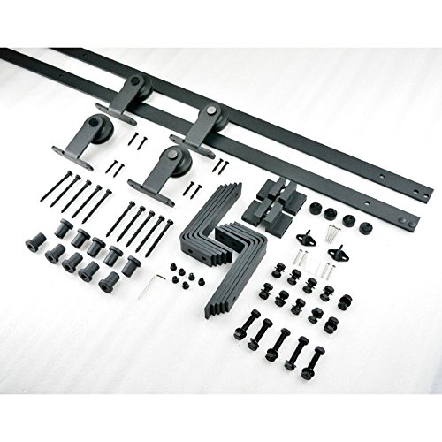 WINSOON Heavy Duty Top Mount Double Bypass Barn Door Hardware Kit - 12 FT Track with Z Bracket for Smooth & Quiet Sliding | Easy Installation for Two 60