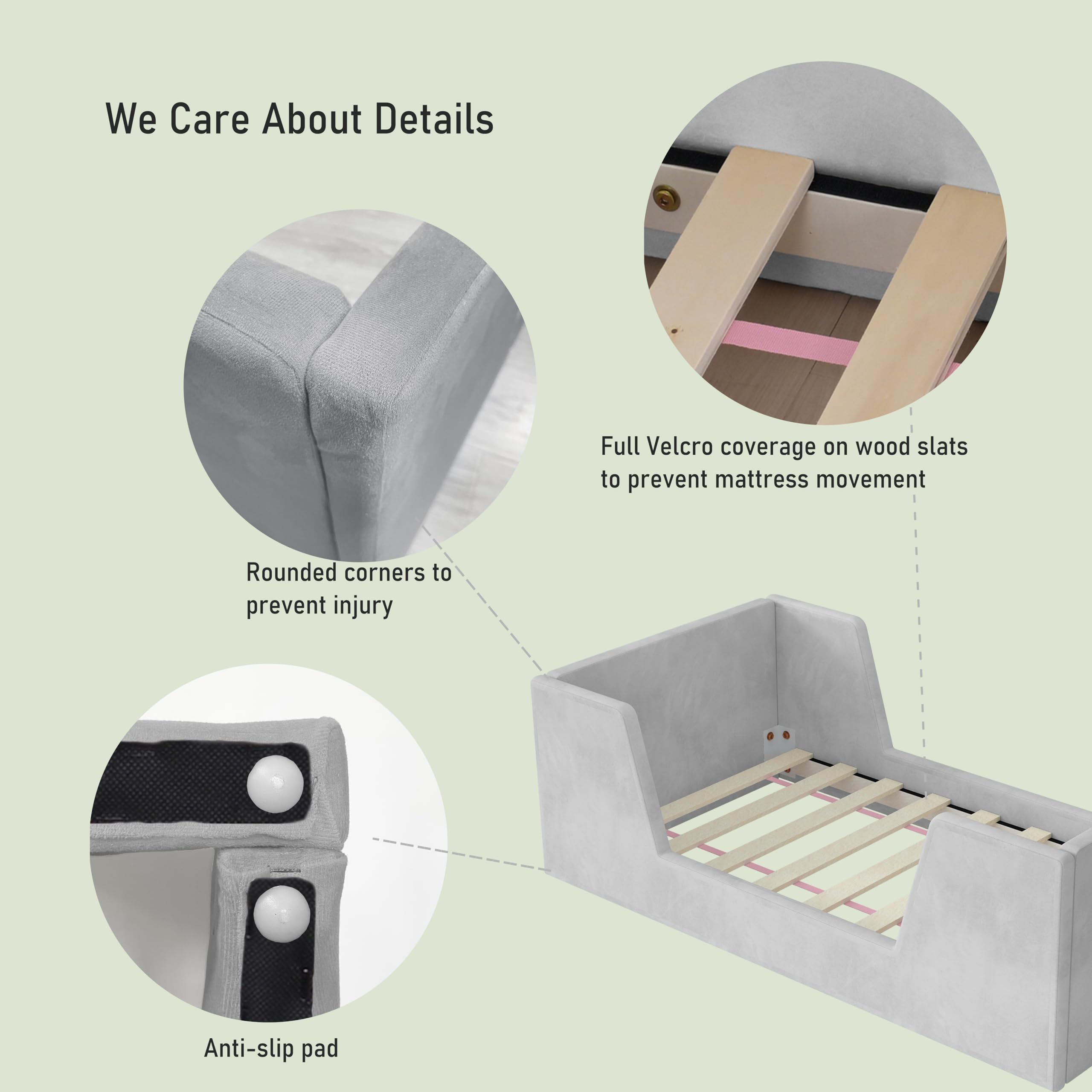 **Toddler Floor Bed Frame with Guard Rails for Kids Ages 2-6 - Safe & Certified Fabric Bed for Boys & Girls - Fits Standard Crib Mattress - Perfect for Montessori Bedrooms & Cozy Nap Spaces**