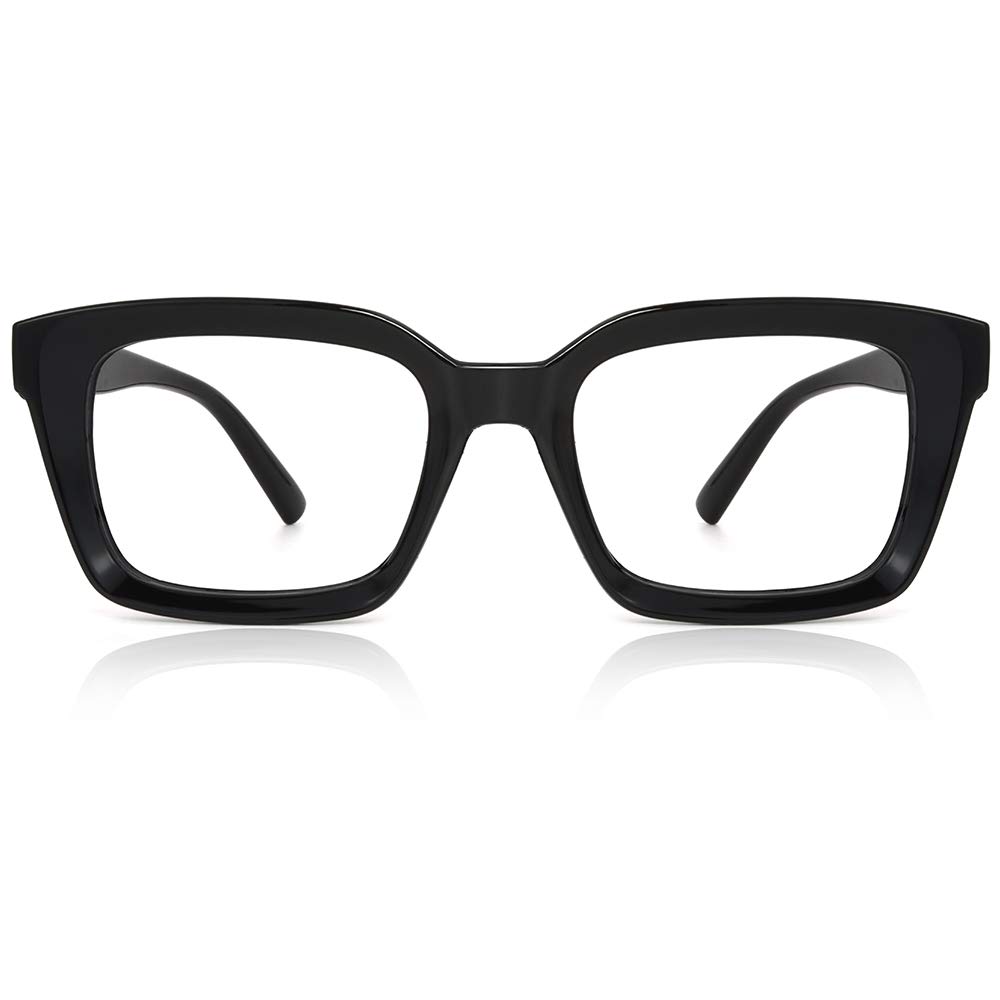 JiSoo Blue Light Blocking Reading Glasses 1.5 Strength - Large Frame Computer Glasses for Women & Men - Stylish Anti Eye Strain Readers for Office Work, Gaming & Screen Time (Black)