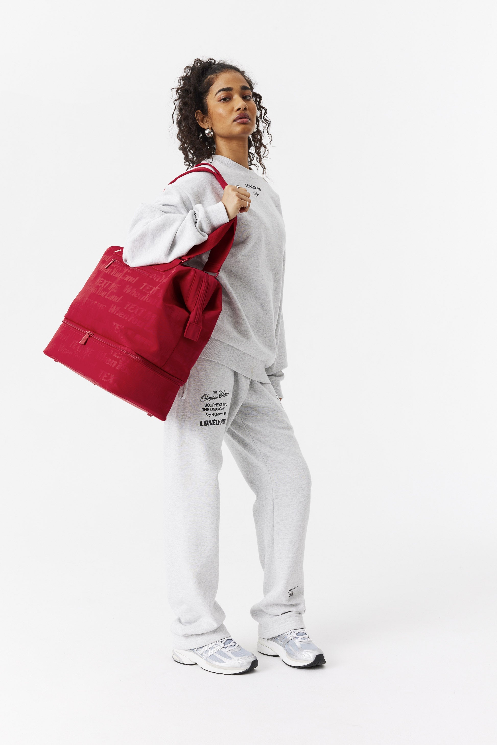 Mini Weekender Bag in Text Me Red - Stylish & Compact Travel Duffel for Weekend Getaways, Gym, or Overnight Trips