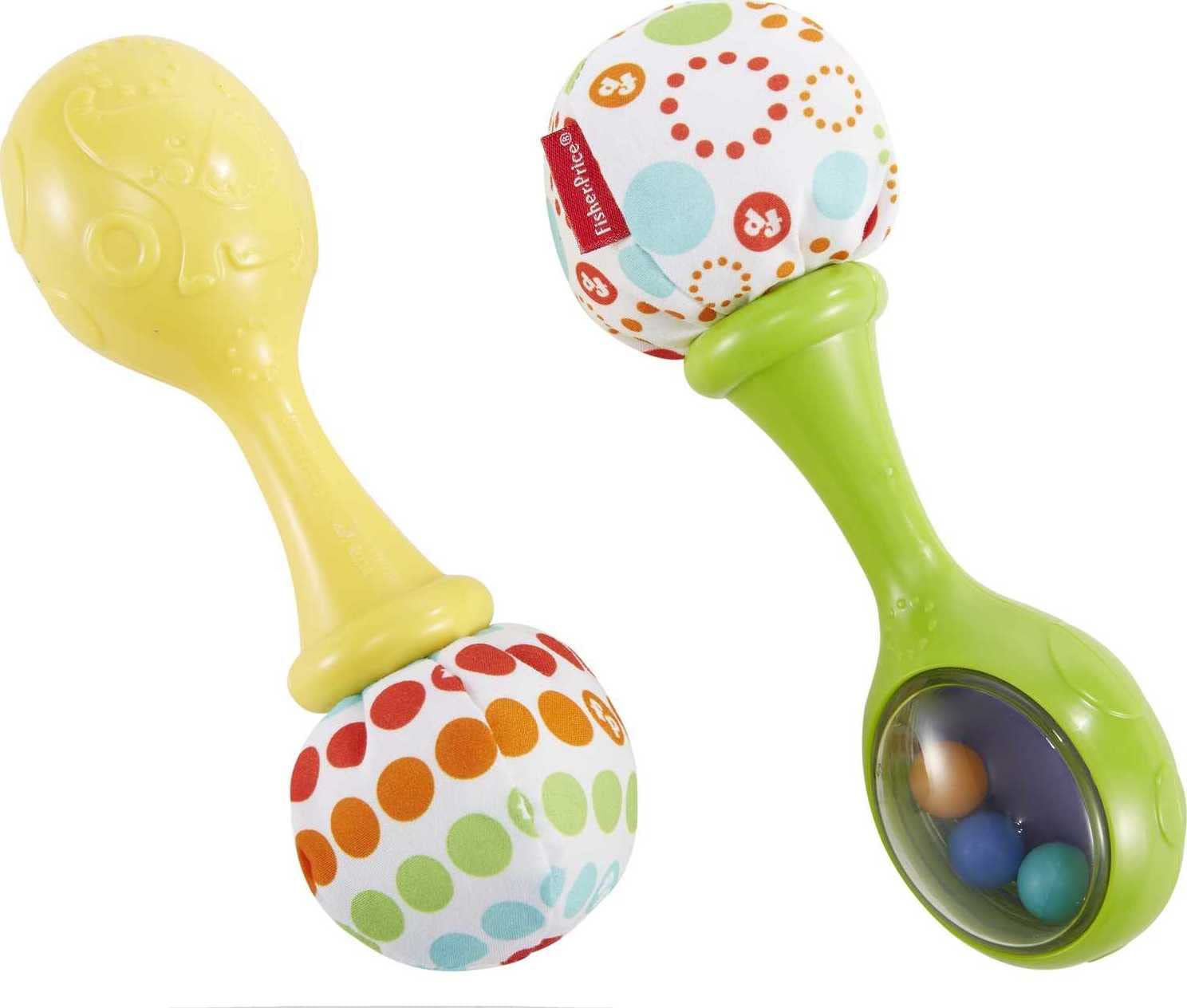 Fisher-Price Baby Rattle 'n Rock Maracas - Set of 2 Soft Musical Shaker Toys for Infants 3+ Months (Green & Yellow) | Early Learning Sensory Toys for Toddlers | Perfect for Playtime, Developmental Stimulation & Baby Shower Gifts