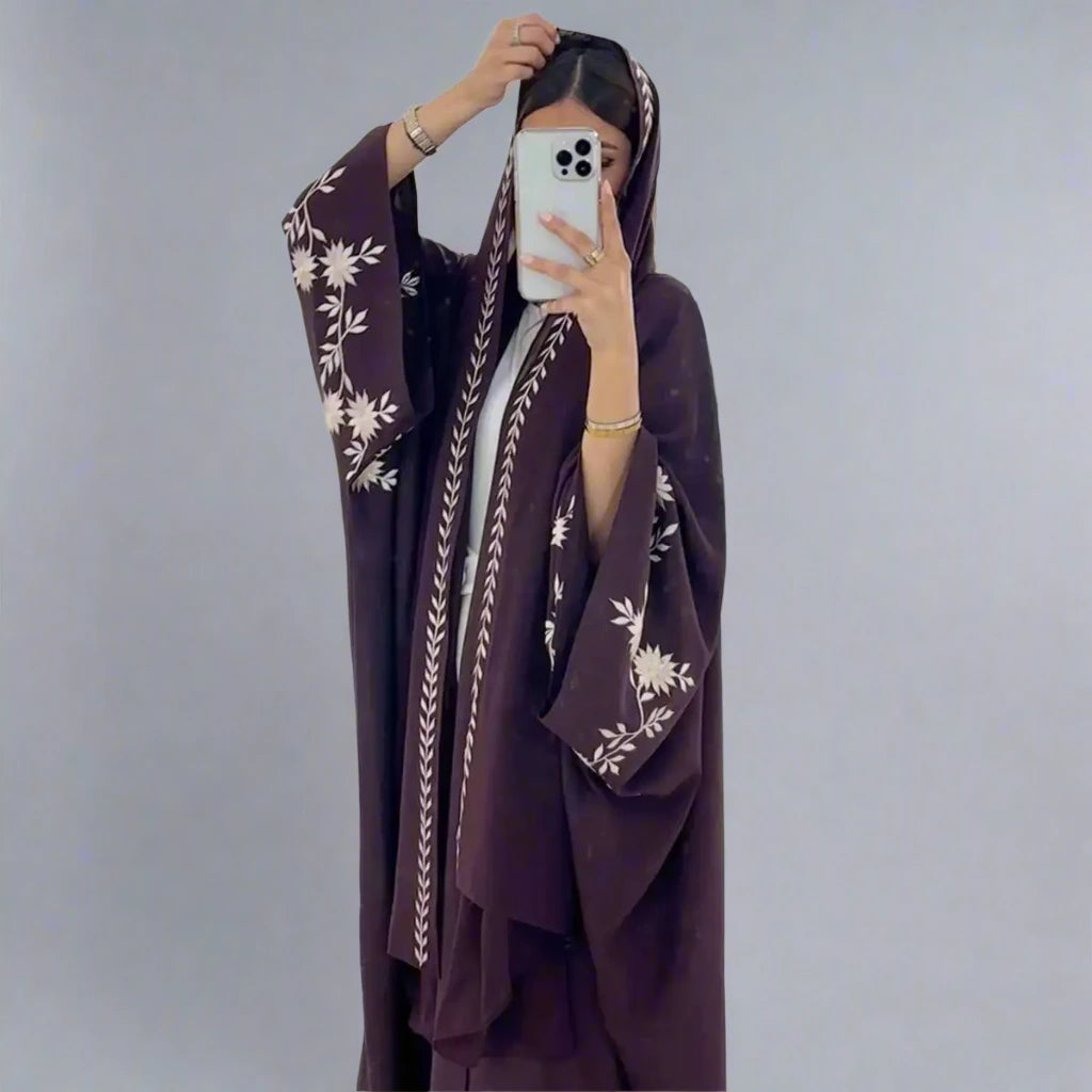 Elegant Hijab Embroidery Cuff Cardigan Open Abaya Dress - Modest Muslim Fashion for Prayer, Wedding & Special Occasions
