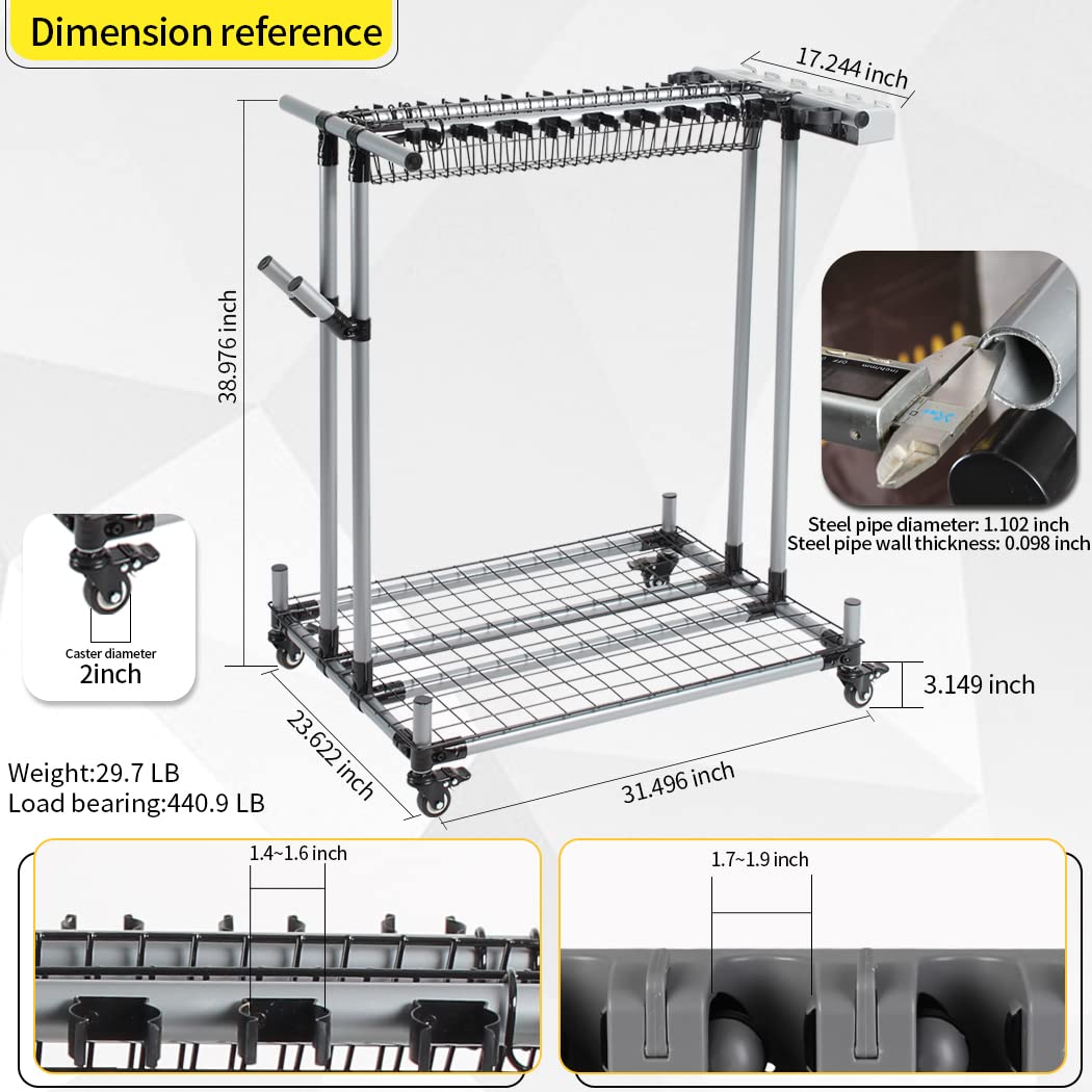 Heavy Duty Metal Garage Storage Holder - Large Long Lawn Tool Organizer Rack for Garden & Yard Tools | Sturdy Mobile Cart for Efficient Tool Storage & Organization | Perfect for Garage, Shed, or Outdoor Workspace