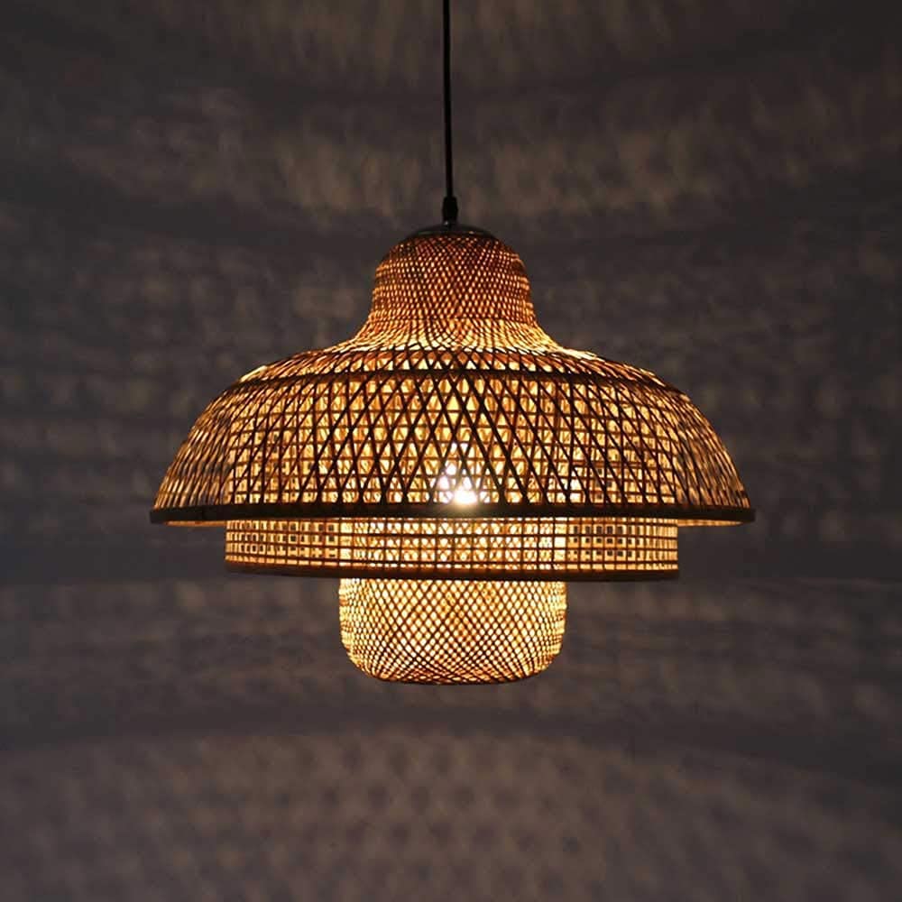 Chinese Style Bamboo Chandelier - Natural Rattan Ceiling Lamp with Zen Weaving Design, E27 Base - Perfect for Hallway, Restaurant & Boho Home Decor