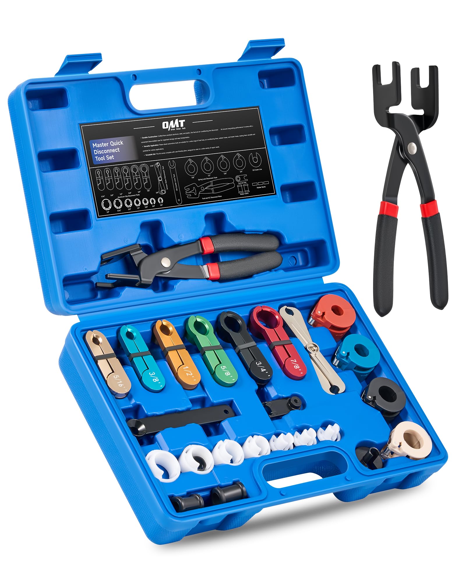 Orion Motor Tech 26-Piece Master Quick Disconnect Tool Kit with Fuel & AC Line Pliers - Professional Fuel Line Removal Tool Set for AC, Fuel & Transmission Systems (Blue) - Perfect for Automotive Repair & Maintenance