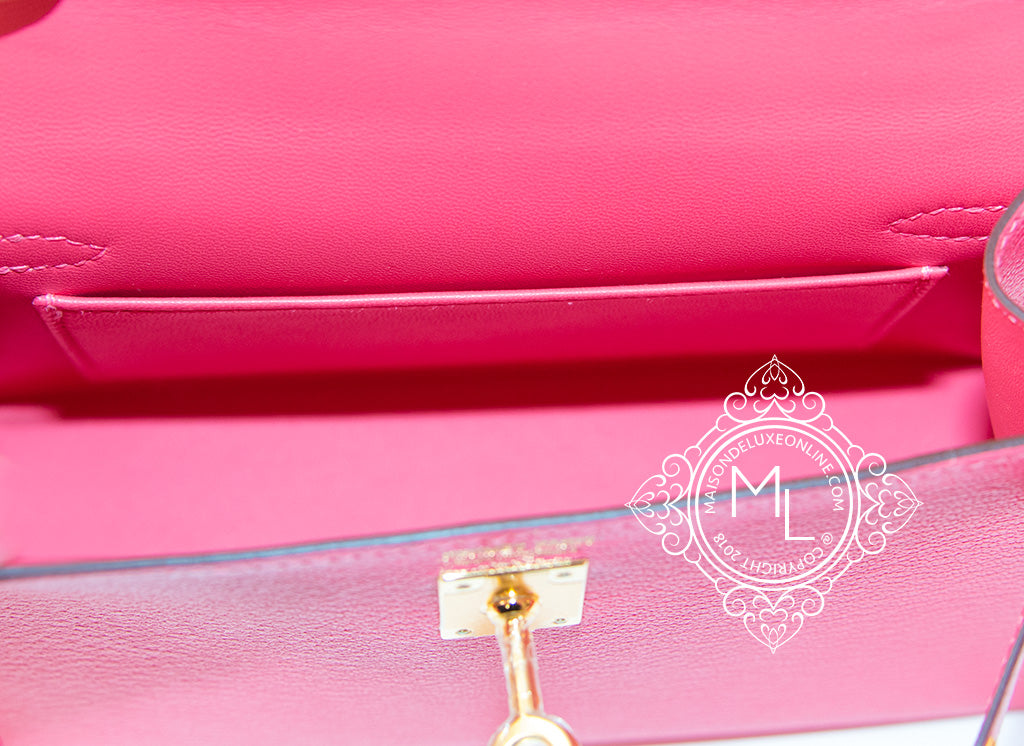 Authentic Hermes Mini Kelly II 20 Handbag in Rose Lipstick Chèvre Mysore Leather - Luxury Crossbody Bag for Women, Perfect for Date Night & Special Occasions