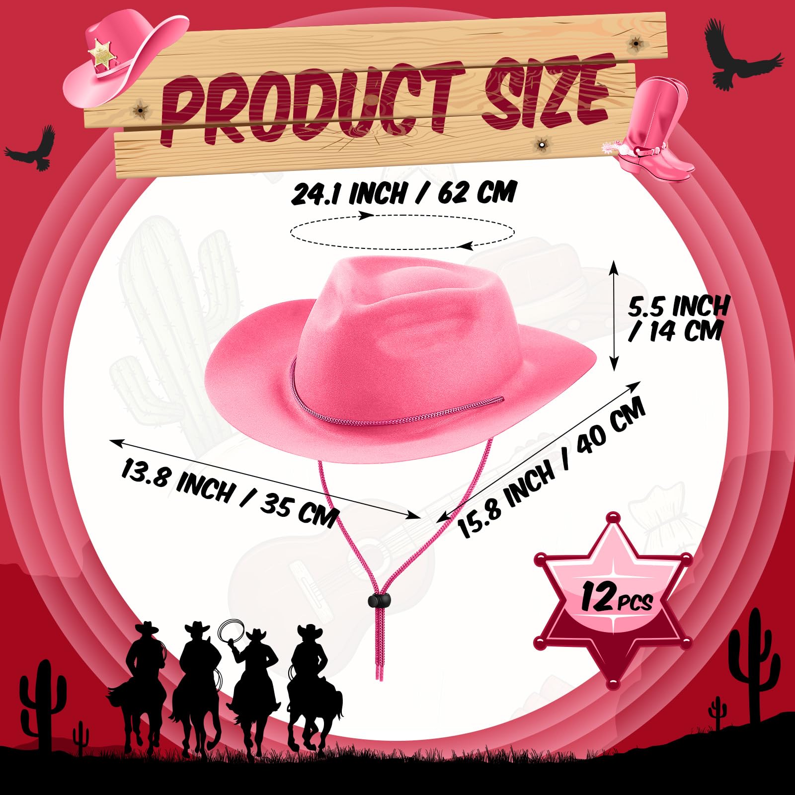 Hicarer 12-Piece Western Cowboy Hat Set - Plastic Felt Wide Brim Cowboy & Cowgirl Hats for Men & Women - Costume Party, Halloween, Themed Events, and Western Dress-Up