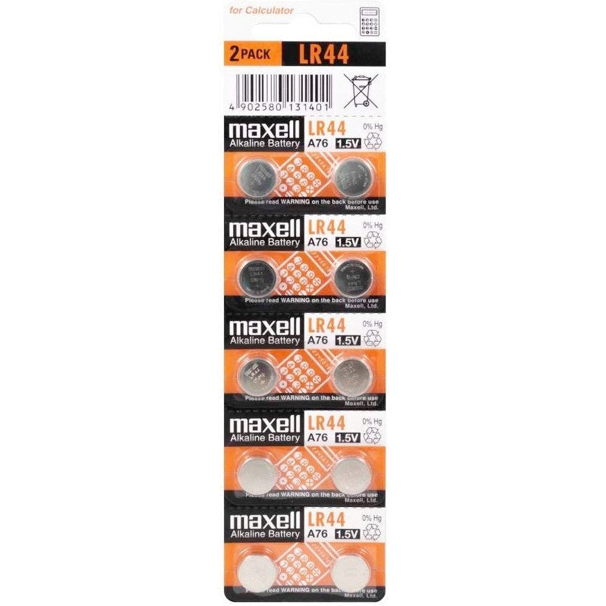Maxell Alkaline Battery LR44 (2-Pack) - Long-Lasting Power for Watches, Calculators & Small Electronics