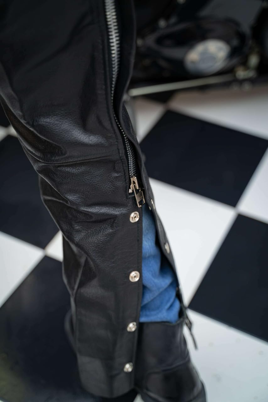 Premium Black Leather Motorcycle Chaps for Men - Riding Protection & Style