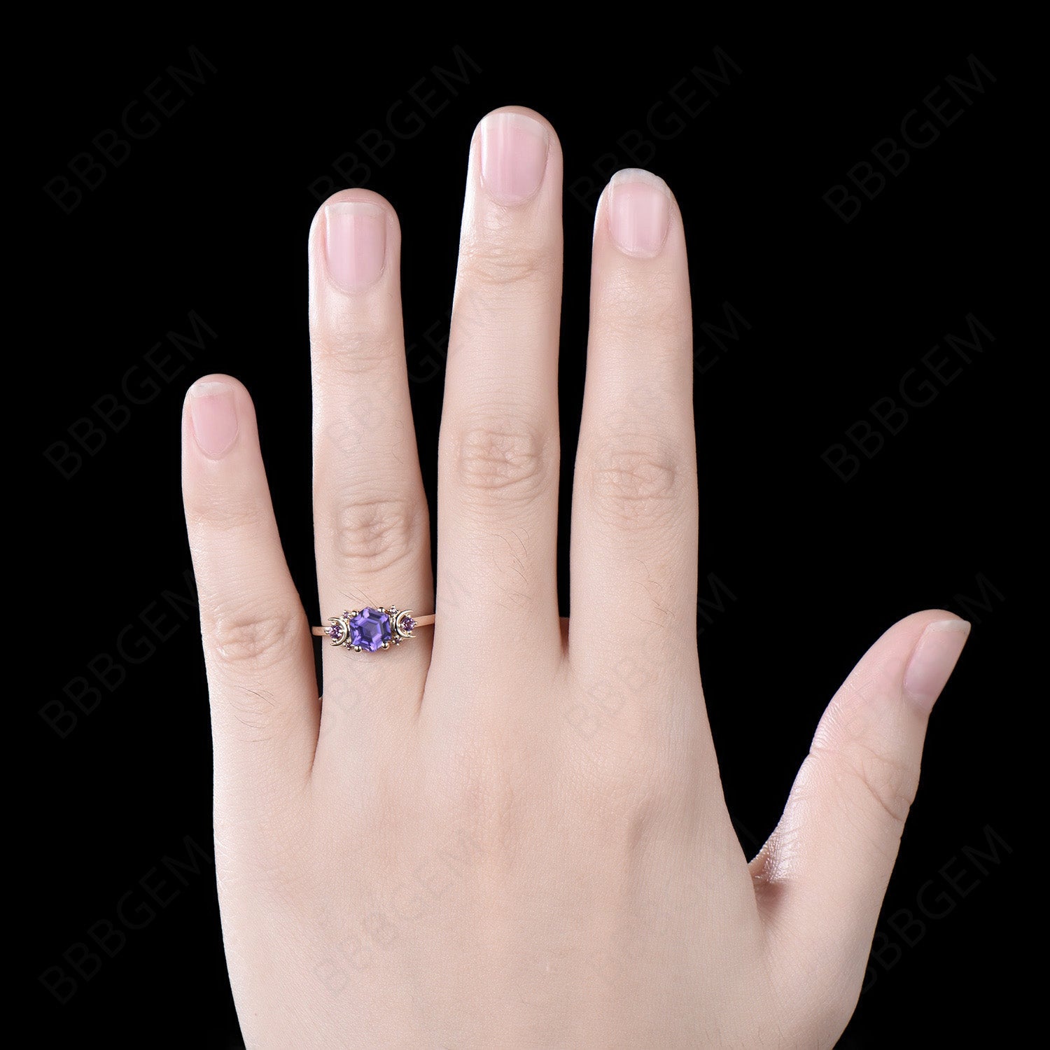 Moon Purple Sapphire Engagement Ring - Hexagon Cluster Ring for Women | Elegant Wedding, Proposal & Anniversary Jewelry Gift