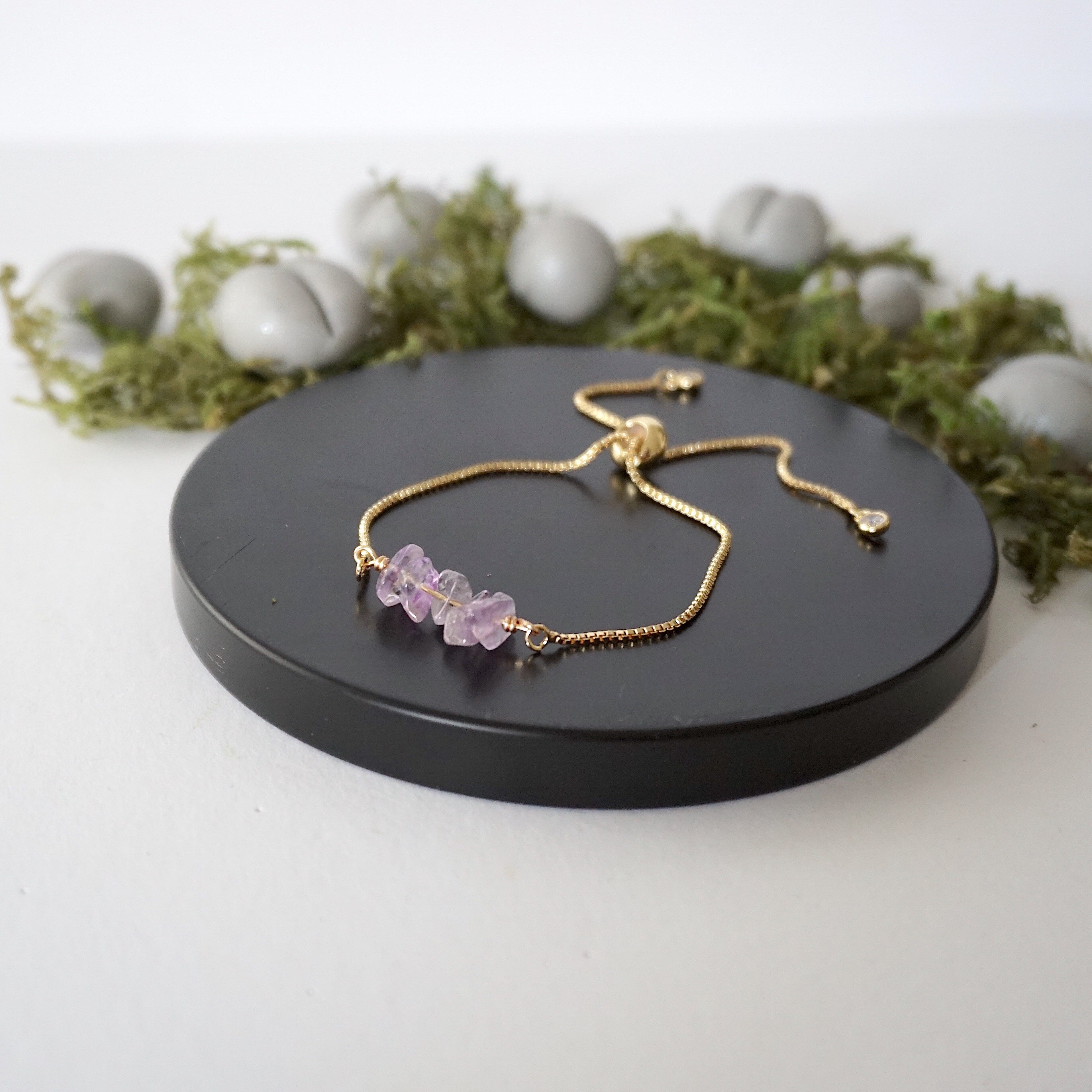 14K Gold Plated Adjustable Amethyst Crystal Bolo Bracelet for Women - Elegant Boho Jewelry Gift for Birthday, Anniversary & Special Occasions