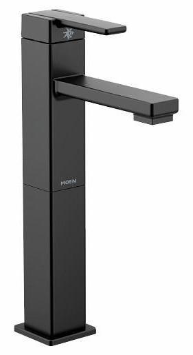 Moen S6712BL 90 Degree Single Hole High Arc Bathroom Faucet in Matte Black - Modern Waterfall Spout for Vanity Sink, Powder Room & Guest Bath
