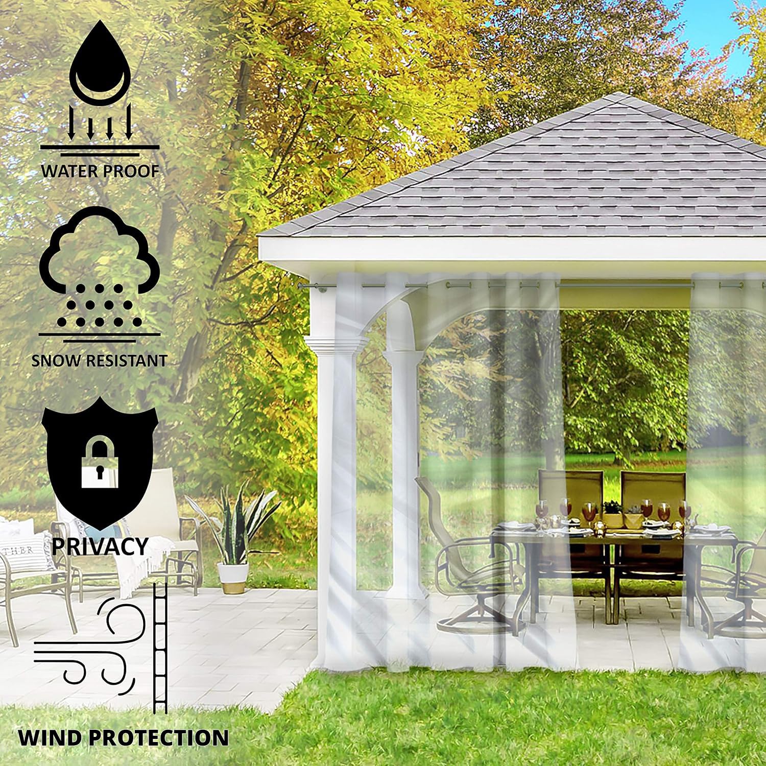 18oz Clear Waterproof PVC Vinyl Tarp Curtain - Heavy Duty 8'x10' Transparent Outdoor Cover for Patio, Porch, Gazebo & Balcony - Tear Resistant with Rustproof Grommets - Perfect for Weather Protection, Privacy Screens & Seasonal Enclosures