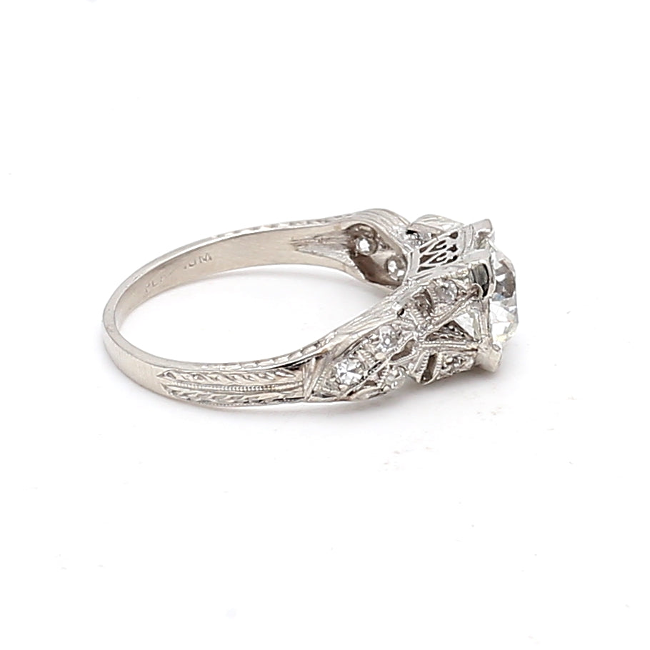 1.16 Carat Old European Cut H VS2 VVS2 Diamond Platinum Art Deco Ring - Vintage Engagement, Wedding & Anniversary Jewelry Gift for Her