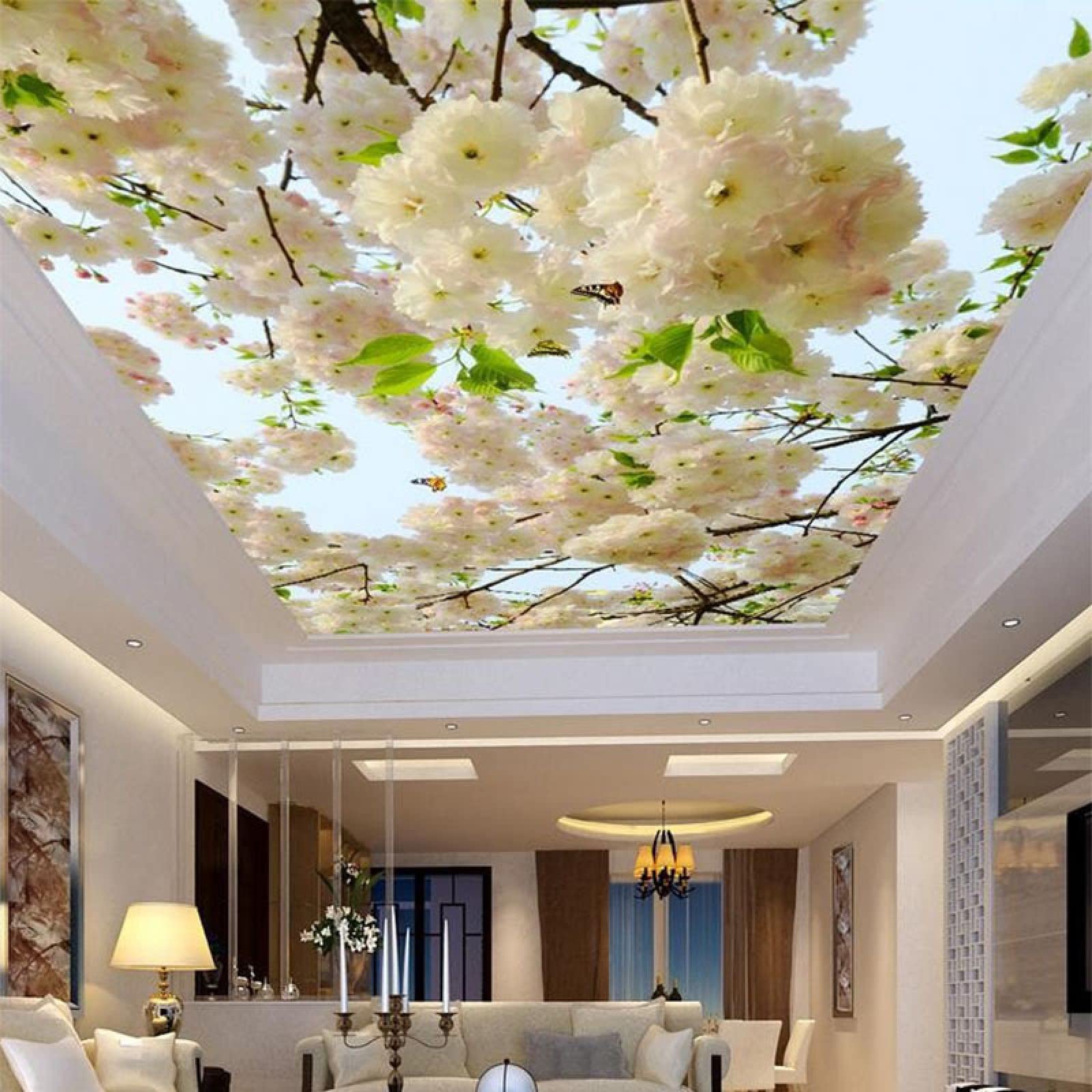 asolle Custom Large 3D Wallpaper - White Flowers Photo Mural for Ceiling & Walls | 118''W x 83''H | Perfect for Living Room, Bedroom & Hotel Decor | Waterproof & Easy to Install