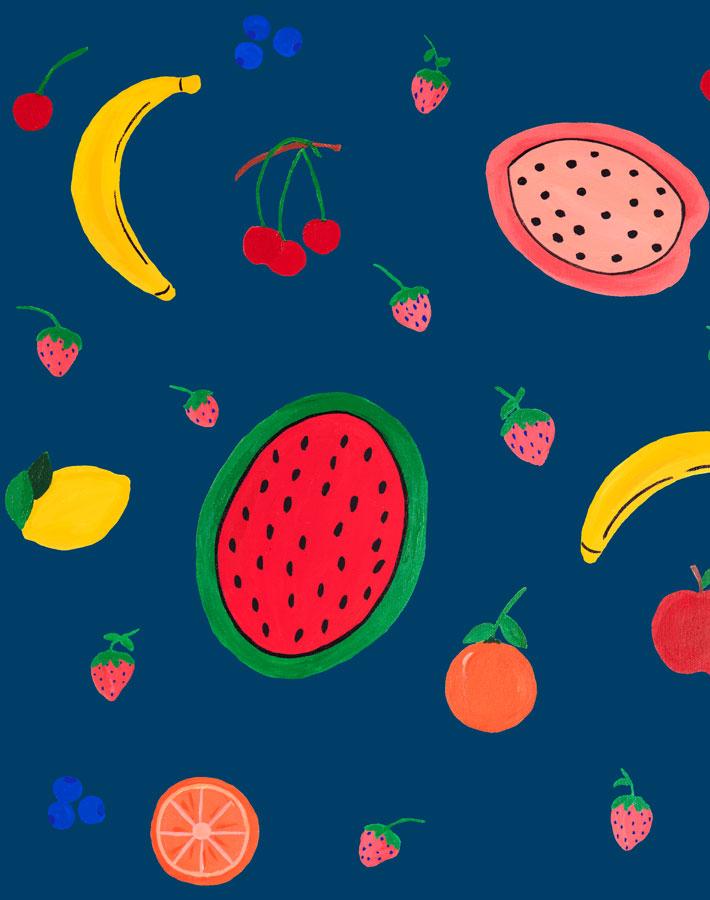 Fruit Punch Navy Blue Wallpaper by Carly Beck - Modern Peel & Stick Wallpaper for Bedroom, Living Room, and Nursery Decor