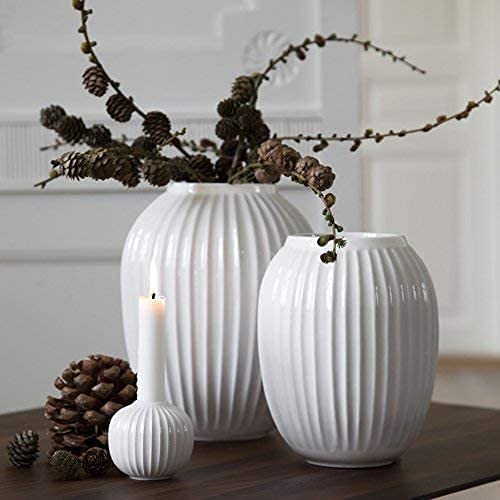 Kähler Hammershøi White Ceramic Vase - 25 cm Tall Scandinavian Home Decor for Living Room, Dining Table & Wedding Centerpieces