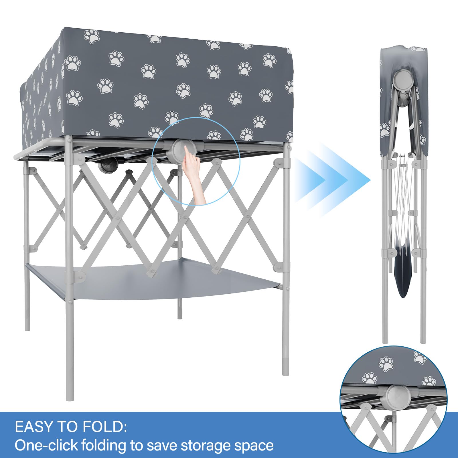 Foldable Dog Bathtub & Washing Station for Small Medium Large Dogs - Portable Pet Grooming Tub with Drainage for Indoor/Outdoor Use - Perfect for Bathing, Showering & Grooming at Home or Backyard
