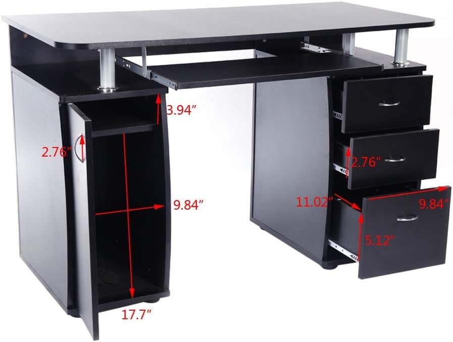 Sturdy Black MDF Computer Desk with Storage - Home Office Workstation for Study, Writing & Work - Perfect for Small Spaces & Remote Work