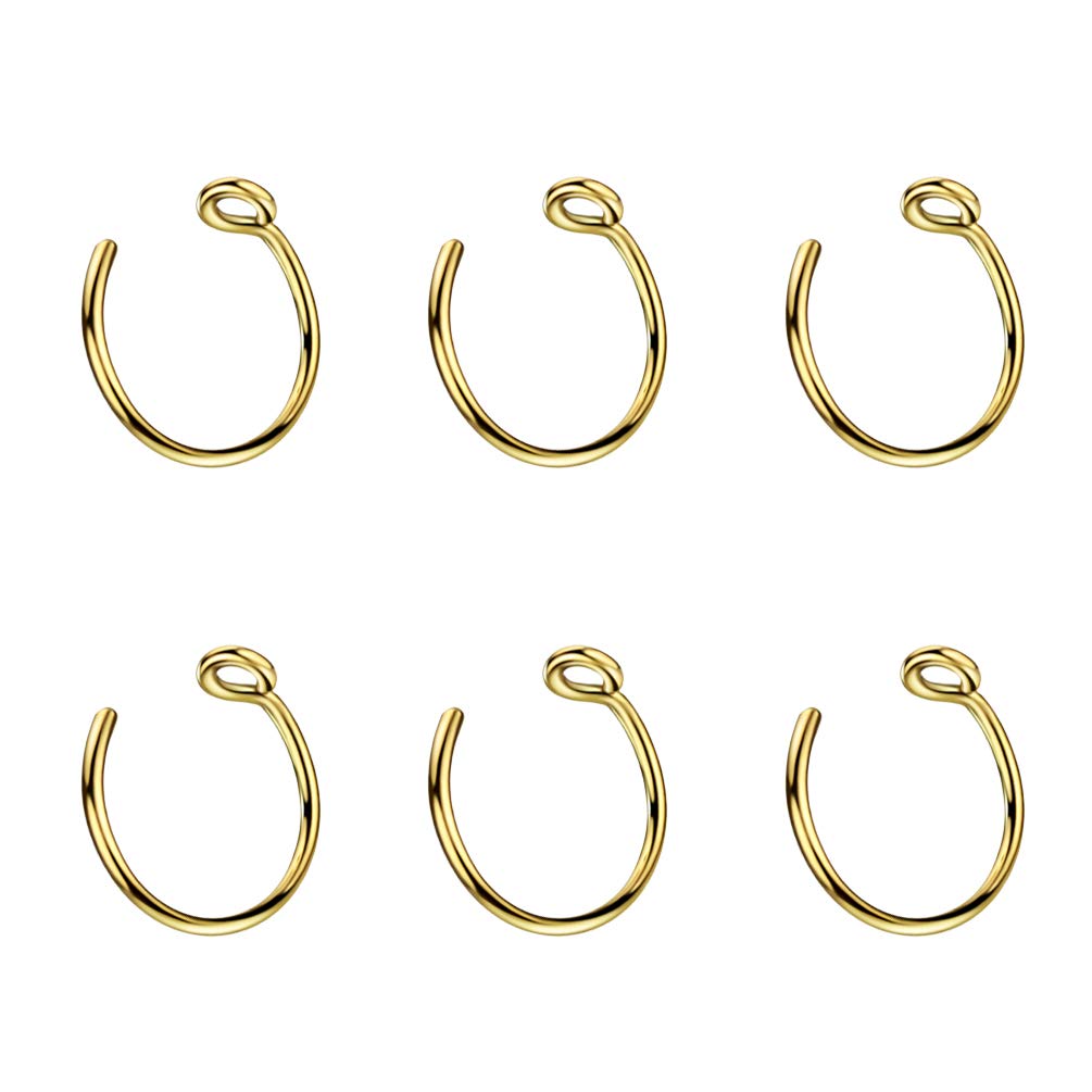 8mm Fake Nose Rings - 6pcs Stainless Steel Faux Piercing Rings Set for Women & Men | Hypoallergenic Body Jewelry for Parties, Cosplay & Everyday Wear