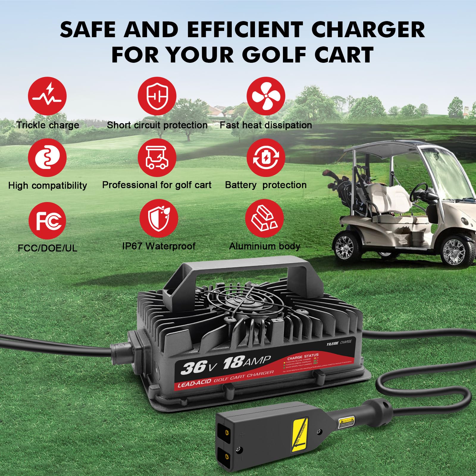 36V Golf Cart Battery Charger for EZGO TXT 18AMP with 2-Pin D Plug - Lead Acid Battery Charger for Golf Carts, Utility Vehicles & Neighborhood Electric Vehicles (NEVs)
