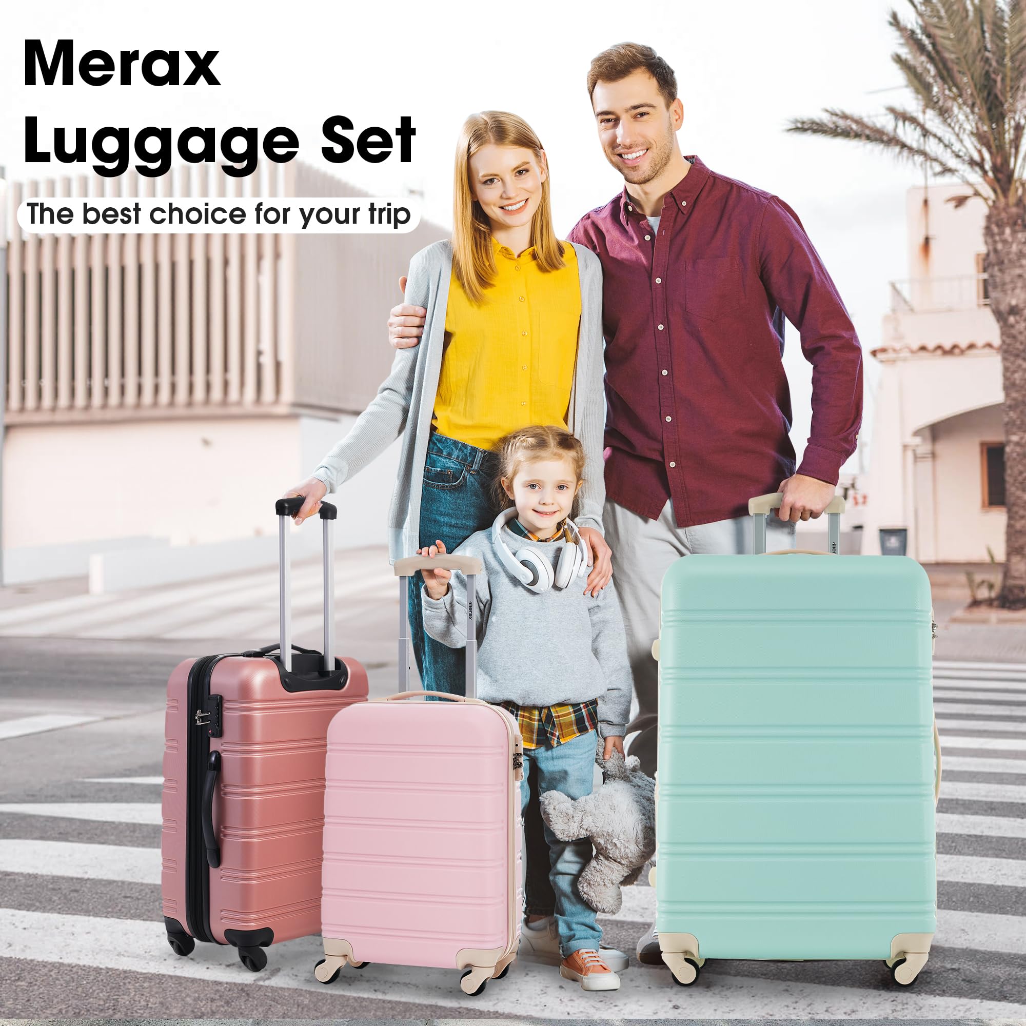 Merax 3-Piece Luggage Set - Airline Approved Carry-On Suitcase with Expandable Hard Shell & 360° Spinner Wheels (White Pink) - Perfect for Travel, Business Trips & Vacation Packing