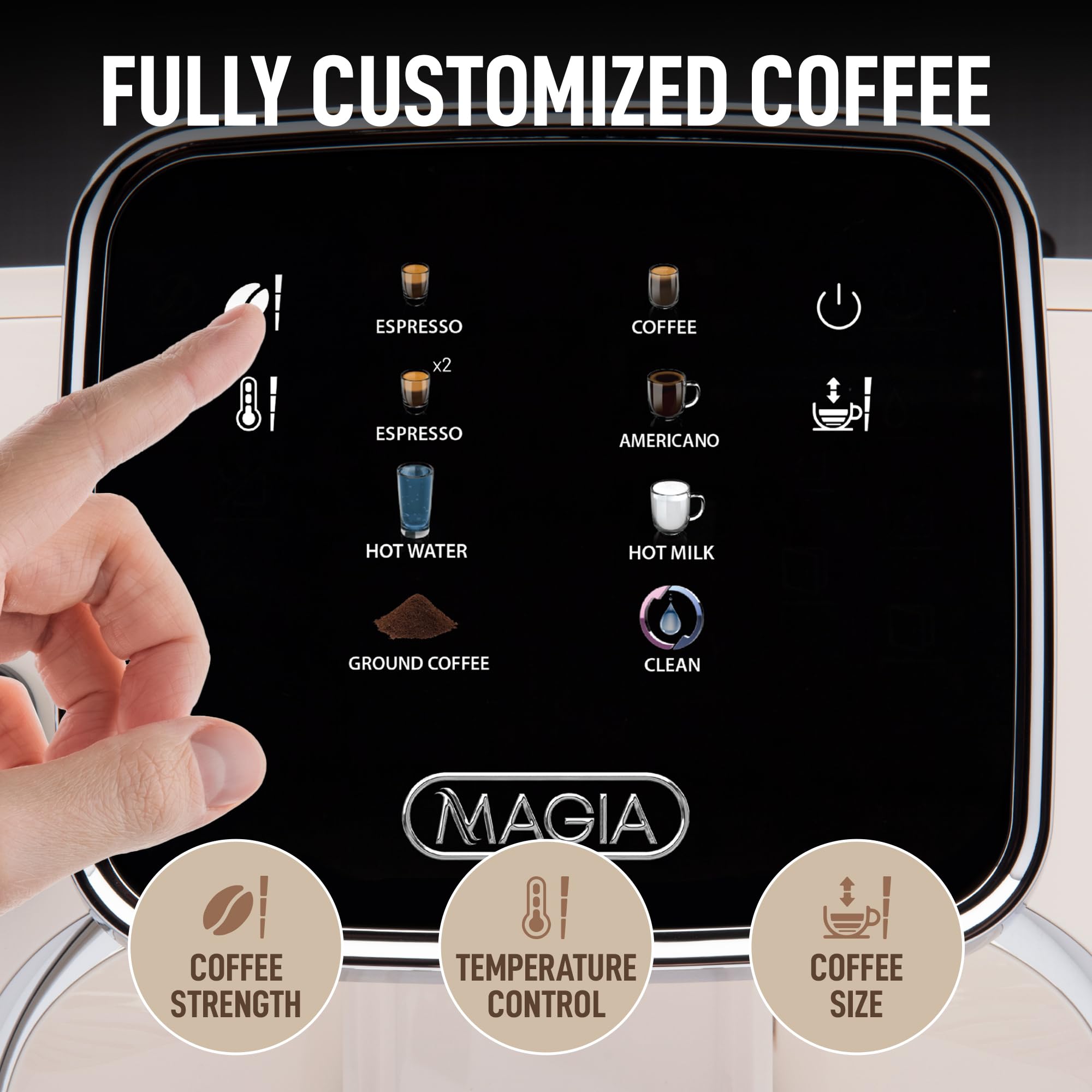 Zulay Kitchen Magia Clasica Fully Automatic Espresso Machine with Built-in Grinder - Touch Screen Coffee Maker for Latte, Cappuccino & Macchiato - One-Touch Operation & Milk Frother - Cream Silver - Perfect for Home, Office & Coffee Shops