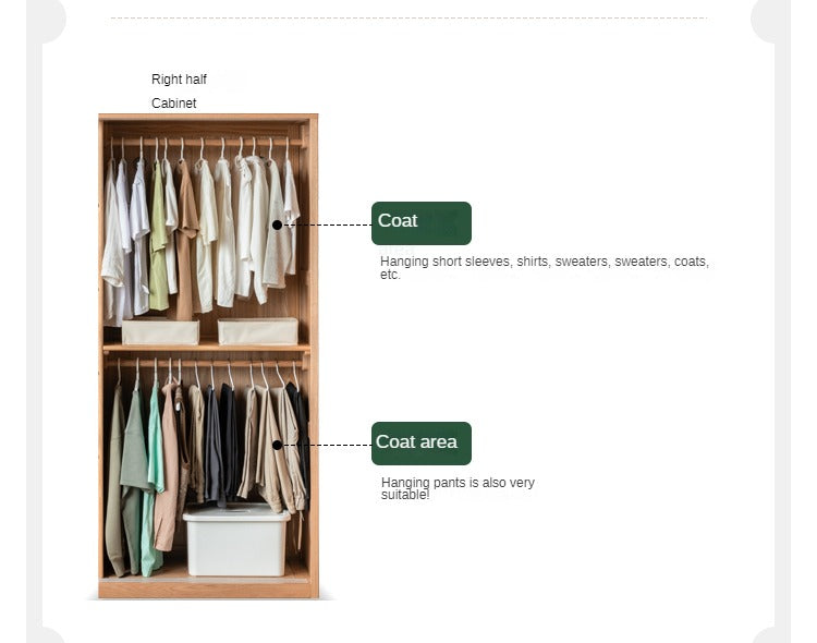 Solid Oak Wood Sliding Door Wardrobe Closet - Modern & Durable Storage for Bedroom, Living Room, or Walk-In Closet Organization