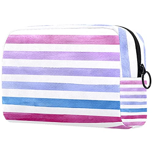 Waterproof Cosmetic Pouch & Toiletry Bag for Travel - Blue, Pink, Purple Stripe Design | Perfect for Business Trips, Gym, and Everyday Essentials Organization