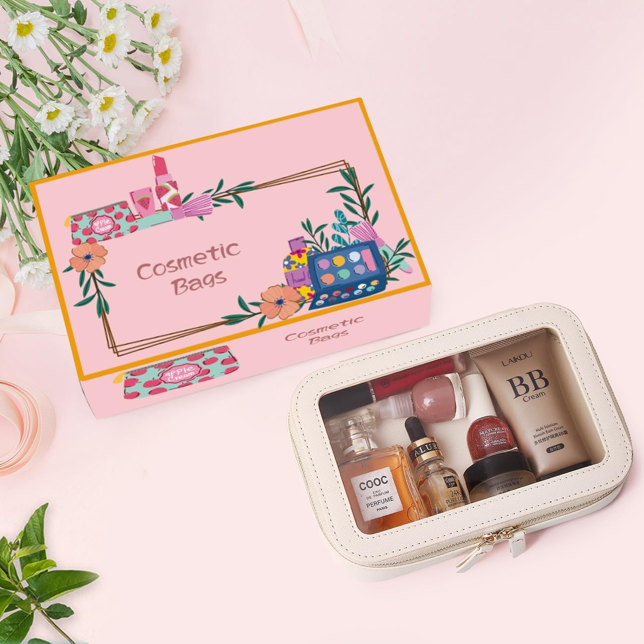 Waterproof Clear Makeup Bag for Travel & Car - Small Cosmetic Organizer
