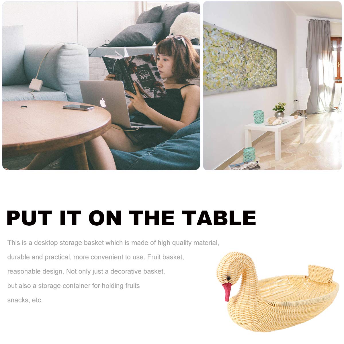 1Pc Imitation Rattan Basket - Decorative Swan Fruit Basket for Candy, Snacks & Jewelry | PP Wicker Material | Perfect for Kitchen, Dining Table, Party Serving & Home Decor