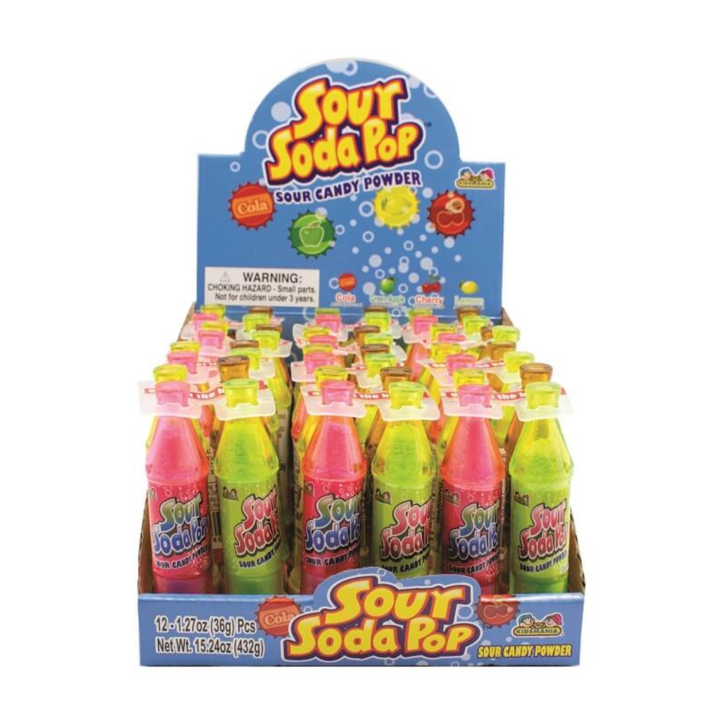 Kidsmania Sour Soda Pop Candy - 12 Count Box | Tart & Tangy Assorted Flavors for Kids Birthday Parties, Halloween Treats & School Snacks