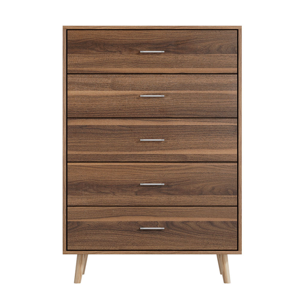 5-Drawer Chest in MIRI Walnut Finish - Stylish and Functional Storage for Bedroom, Living Room, or Office