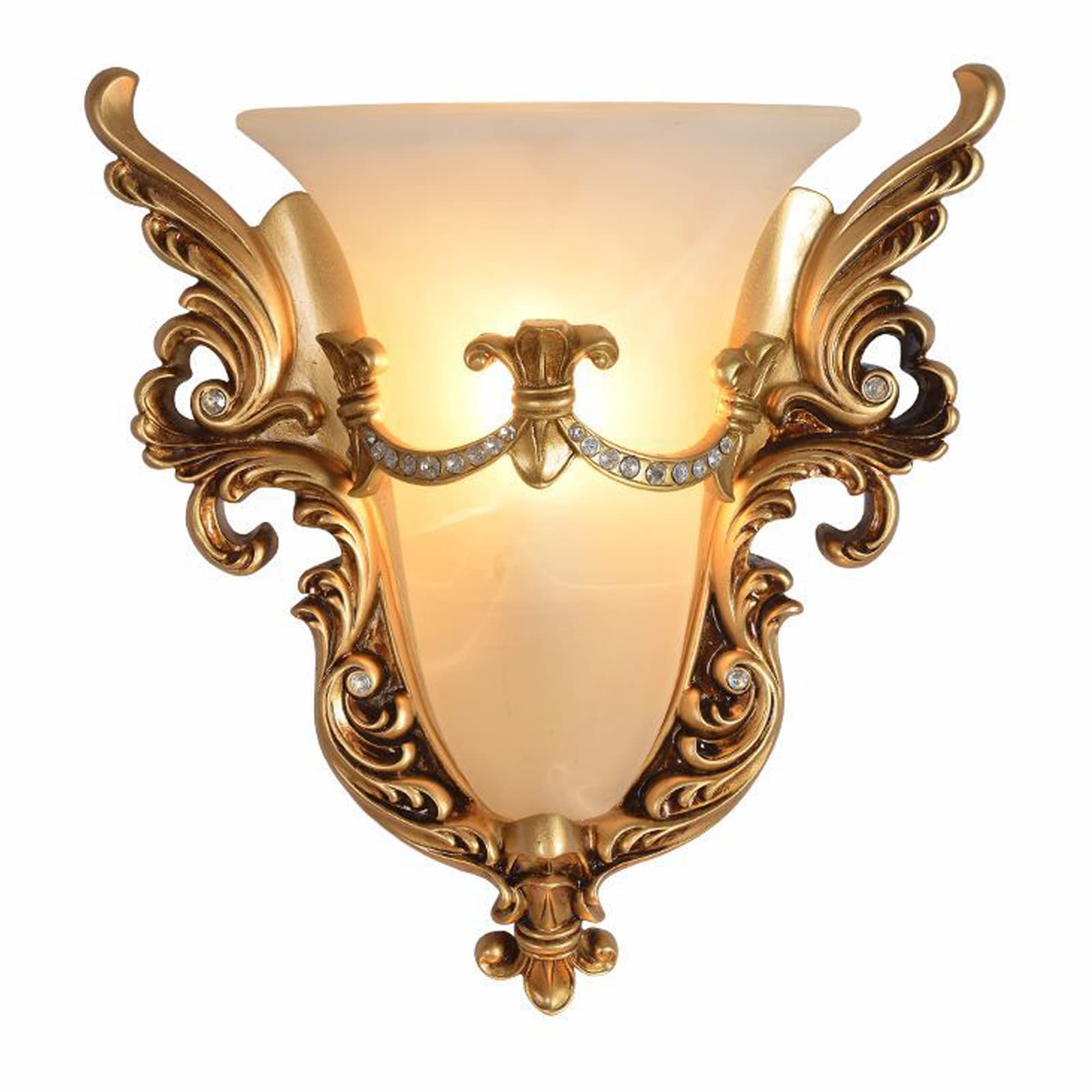Vintage Gothic Style Gold Wall Sconce - Unique Resin 1-Light Glass Shade Wall Lamp with LED Bulb for Bedroom, Living Room & Hotel Decor | Perfect for Gothic Home Decor, Romantic Lighting & Victorian Style Interiors