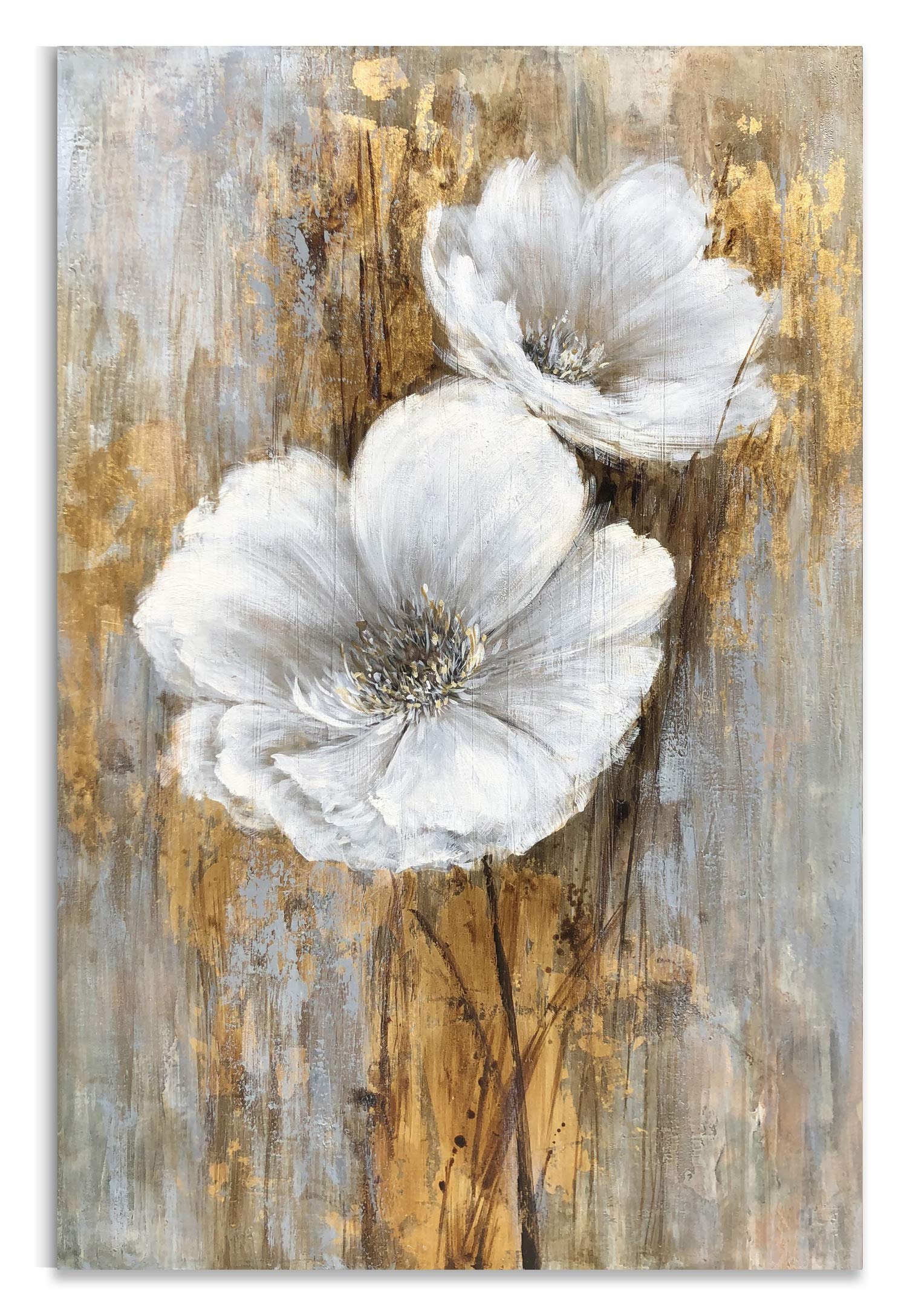 Hand Painted Lily Bouquet Oil Painting with Gold Foil - White Floral Wall Art for Bedroom Decor | Elegant Home & Office Wall Decor | Perfect Gift for Housewarming & Wedding