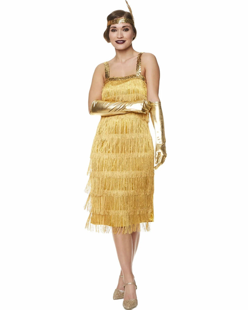 Vintage 1920s Gold Flapper Dress for Women - Roaring 20s Gatsby Party Costume - Perfect for Halloween, Themed Parties & Jazz Age Events