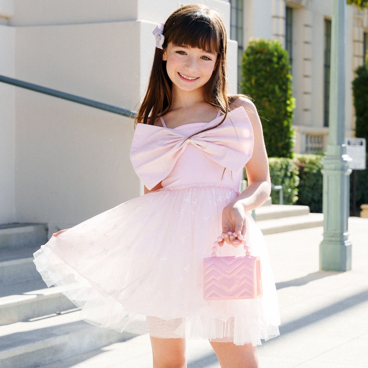 Petite Hailey Big Bow Tutu Dress in Pink | Girls' Party Dress for Birthday, Photo Shoot & Special Occasions