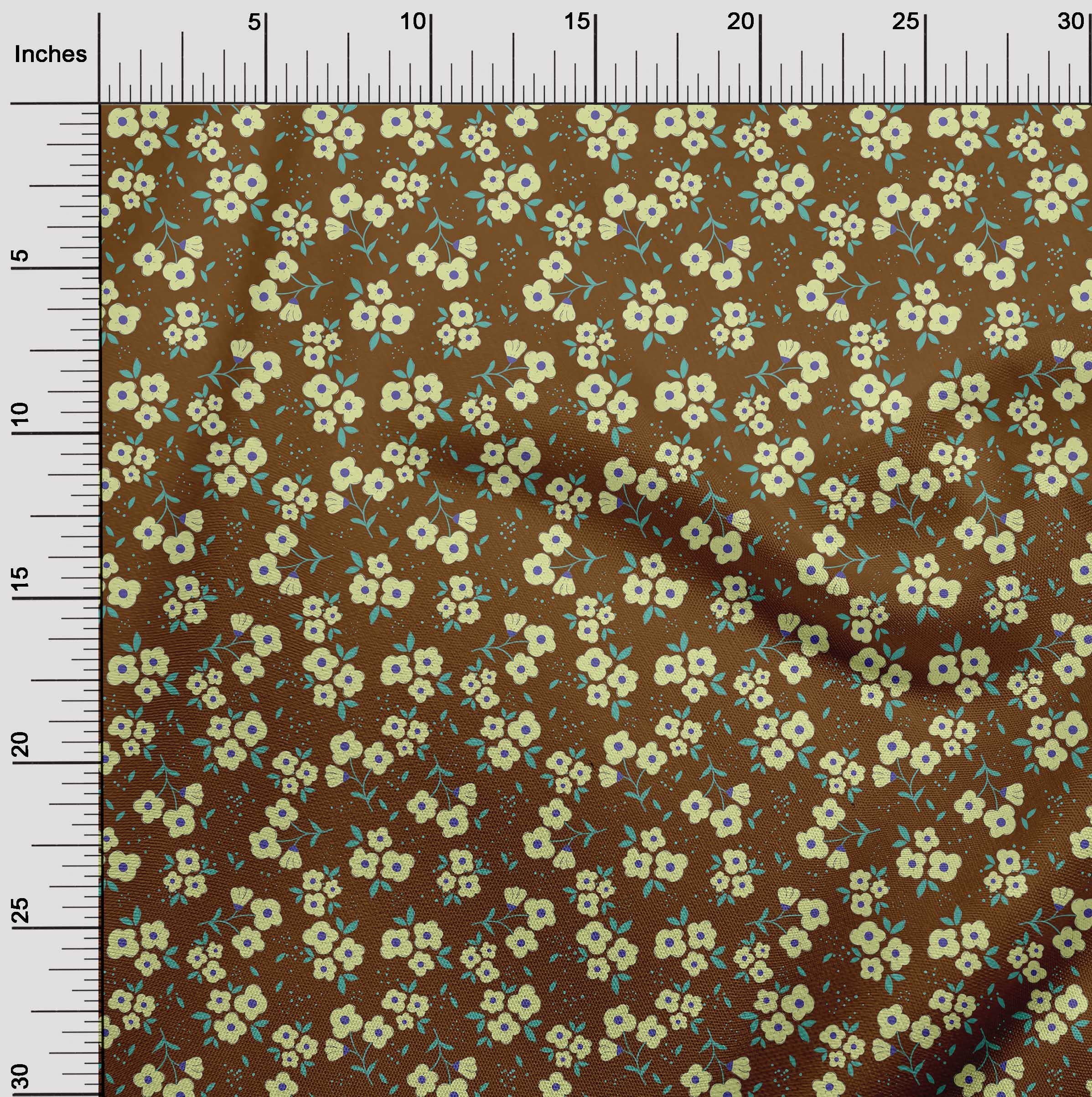 oneOone 100% Cotton Poplin Brown Floral Print Fabric for Kids - 42 Inch Wide by The Yard | DIY Sewing Supplies for Clothing, Dresses & Crafts | Perfect for Summer Dresses, Quilting & Home Decor Projects