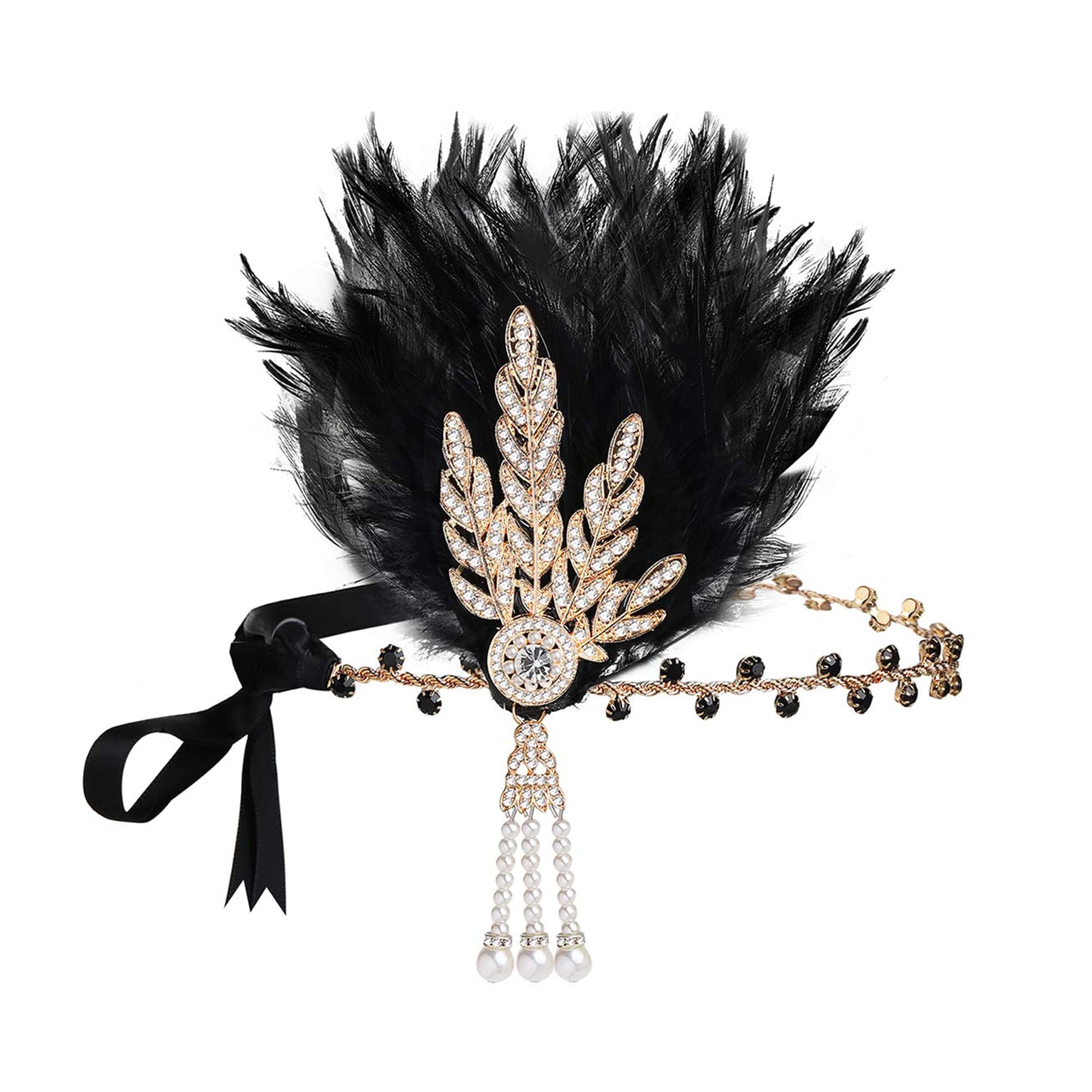 1920s Flapper Headband & Pearl Necklace Set - Great Gatsby Inspired Women's Vintage Accessories for Costume Parties & Themed Events